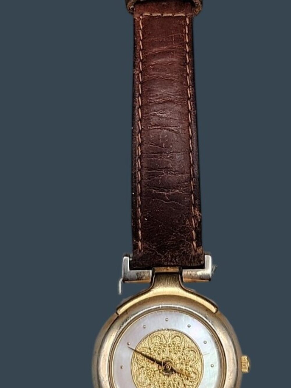 Vtg Fossil 1990s Womens Watch Gold Filigree Mandala Mother of Pearl Leather 30mm - Picture 7 of 16
